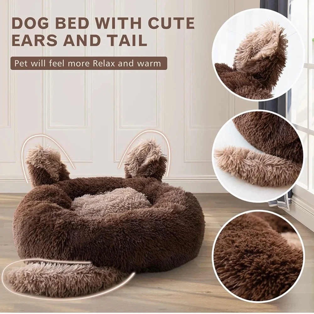 Cozy Brown Dog Bed with Ears and Tail